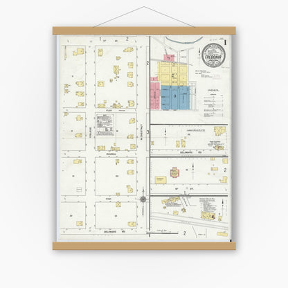 Old map wall art mockup — magnetic wood frame on white wall — Sanborn Fire Insurance Map from Fredonia, Mercer County, Pennsylvania (1911) - Complete Map Set