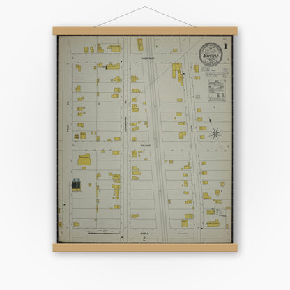 Old map wall art mockup — magnetic wood frame on white wall — Sanborn Fire Insurance Map from Mayfield, Lackawanna County, Pennsylvania (1903) - Complete Map Set