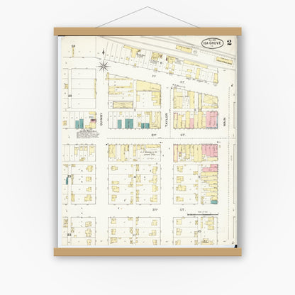 Old map wall art mockup — magnetic wood frame on white wall — Sanborn Fire Insurance Map from Ida Grove, Ida County, Iowa (1893), Sheet #0002