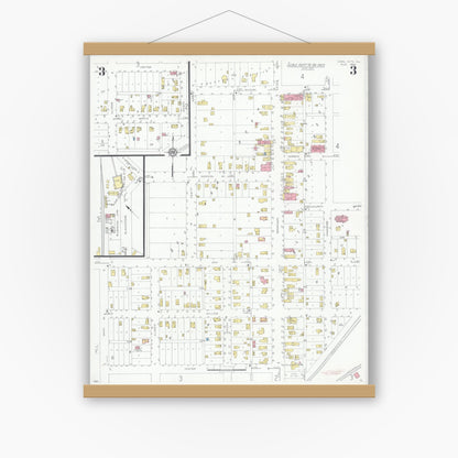 Old map wall art mockup — magnetic wood frame on white wall — Sanborn Fire Insurance Map from Coal City, Grundy County, Illinois (1933), Sheet #0003
