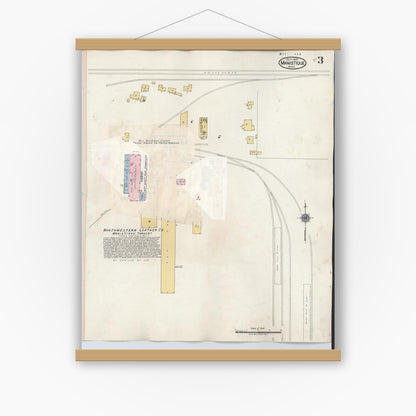 Old map wall art mockup — magnetic wood frame on white wall — Sanborn Fire Insurance Map from Manistique, Schoolcraft County, Michigan (1950), Sheet #0003