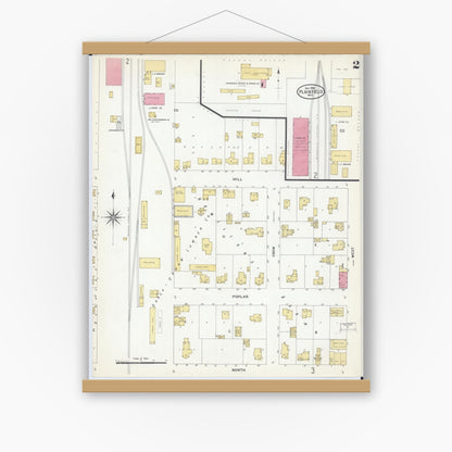 Old map wall art mockup — magnetic wood frame on white wall — Sanborn Fire Insurance Map from Plainfield, Waushara County, Wisconsin (1908), Sheet #0002