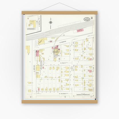 Old map wall art mockup — magnetic wood frame on white wall — Sanborn Fire Insurance Map from Bryan, Williams County, Ohio (1911), Sheet #0002
