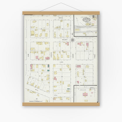 Old map wall art mockup — magnetic wood frame on white wall — Sanborn Fire Insurance Map from Horicon, Dodge County, Wisconsin (1894), Sheet #0002