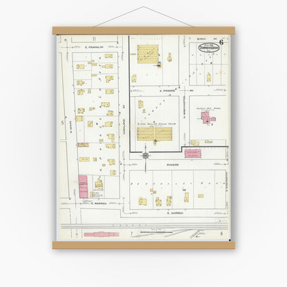 Old map wall art mockup — magnetic wood frame on white wall — Sanborn Fire Insurance Map from Downers Grove, Dupage County, Illinois (1921), Sheet #0006