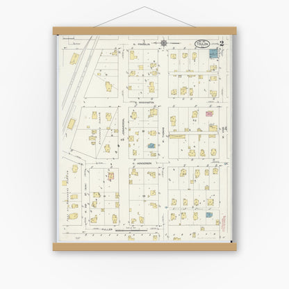 Old map wall art mockup — magnetic wood frame on white wall — Sanborn Fire Insurance Map from Toulon, Stark County, Illinois (1913), Sheet #0002