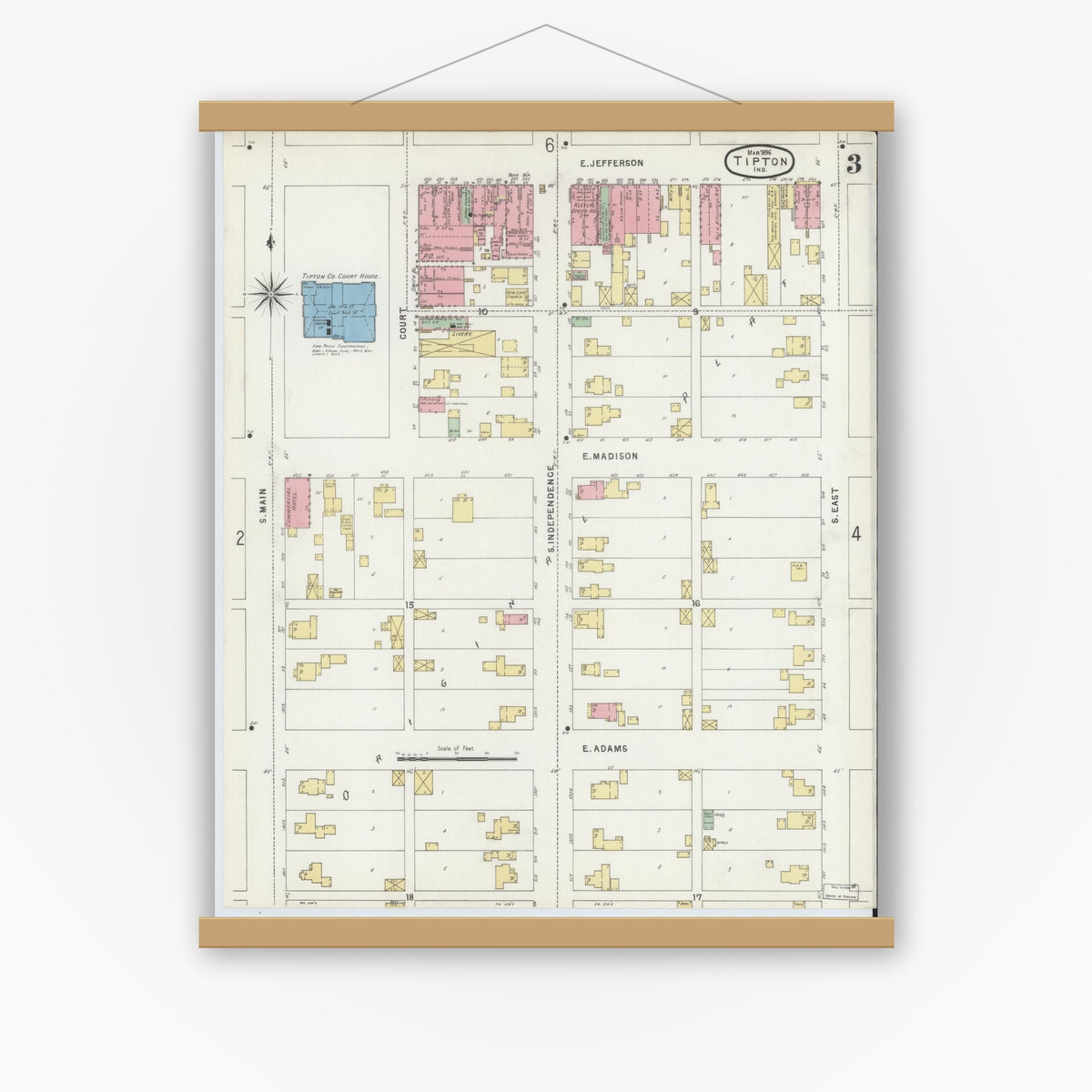 Old map wall art mockup — magnetic wood frame on white wall — Sanborn Fire Insurance Map from Tipton, Tipton County, Indiana (1896), Sheet #0003
