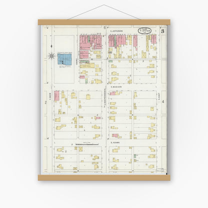 Old map wall art mockup — magnetic wood frame on white wall — Sanborn Fire Insurance Map from Tipton, Tipton County, Indiana (1896), Sheet #0003