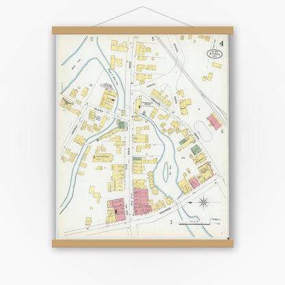 Old map wall art mockup — magnetic wood frame on white wall — Sanborn Fire Insurance Map from Athol, Worcester County, Massachusetts (1900), Sheet #0004