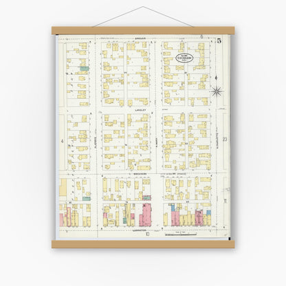 Old map wall art mockup — magnetic wood frame on white wall — Sanborn Fire Insurance Map from Escanaba, Delta County, Michigan (1906), Sheet #0005