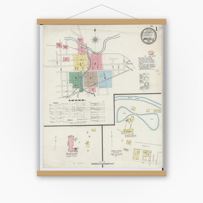 Old map wall art mockup — magnetic wood frame on white wall — Sanborn Fire Insurance Map from Marysville, Union County, Ohio (1895) - Complete Map Set