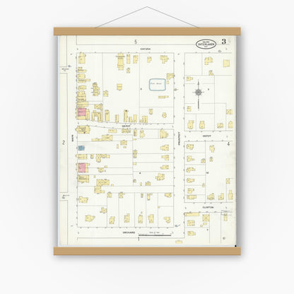 Old map wall art mockup — magnetic wood frame on white wall — Sanborn Fire Insurance Map from Interlaken, Seneca County, New York (1910), Sheet #0003