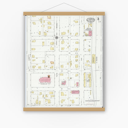 Old map wall art mockup — magnetic wood frame on white wall — Sanborn Fire Insurance Map from Lewistown, Fulton County, Illinois (1919), Sheet #0003