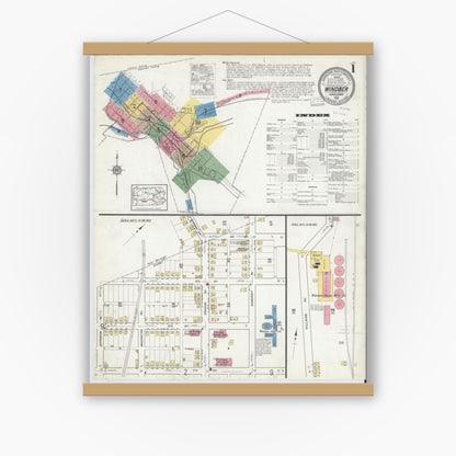 Old map wall art mockup — magnetic wood frame on white wall — Sanborn Fire Insurance Map from Windber, Somerset County, Pennsylvania (1916), Sheet #0001