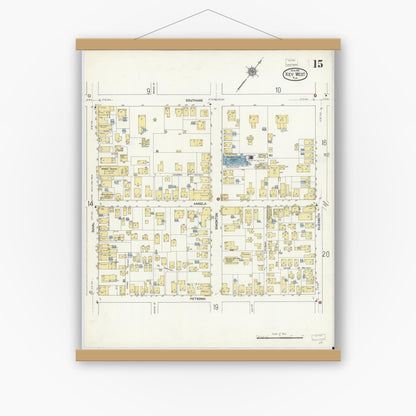 Old map wall art mockup — magnetic wood frame on white wall — Sanborn Fire Insurance Map from Key West, Monroe County, Florida (1912), Sheet #0015