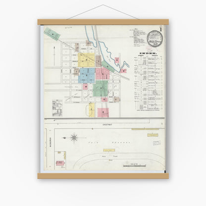 Old map wall art mockup — magnetic wood frame on white wall — Sanborn Fire Insurance Map from Reed City, Osceola County, Michigan (1895) - Complete Map Set