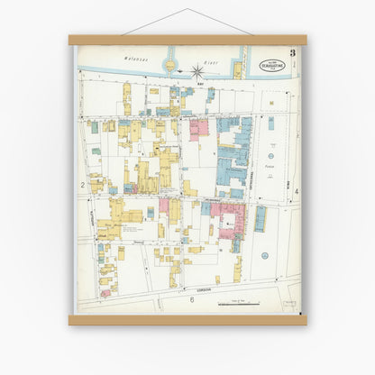 Old map wall art mockup — magnetic wood frame on white wall — Sanborn Fire Insurance Map from Saint Augustine, Saint John's County, Florida (1899), Sheet #0003