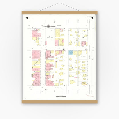 Old map wall art mockup — magnetic wood frame on white wall — Sanborn Fire Insurance Map from Webster City, Hamilton County, Iowa (1938), Sheet #0003
