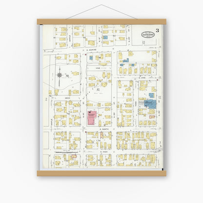 Old map wall art mockup — magnetic wood frame on white wall — Sanborn Fire Insurance Map from Ishpeming, Marquette County, Michigan (1917), Sheet #0003