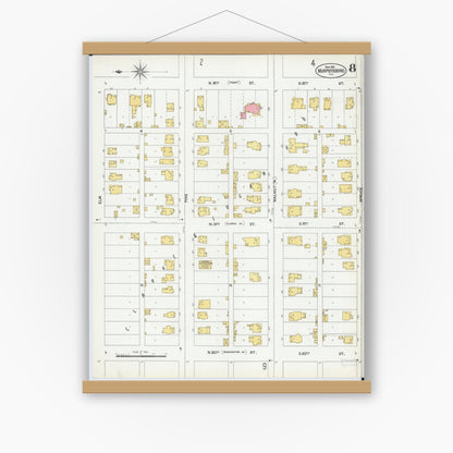Old map wall art mockup — magnetic wood frame on white wall — Sanborn Fire Insurance Map from Murphysboro, Jackson County, Illinois (1902), Sheet #0008