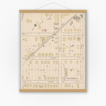 Old map wall art mockup — magnetic wood frame on white wall — Sanborn Fire Insurance Map from Sheffield, Warren County, Pennsylvania (1922), Sheet #0005