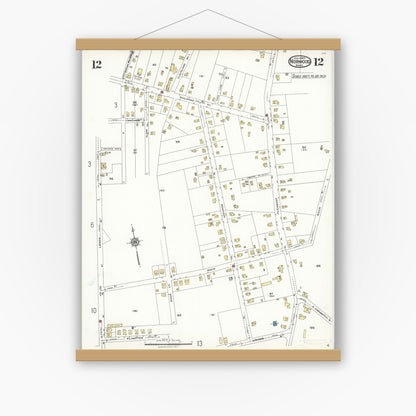 Old map wall art mockup — magnetic wood frame on white wall — Sanborn Fire Insurance Map from Norwood, Norfolk County, Massachusetts (1923), Sheet #0012
