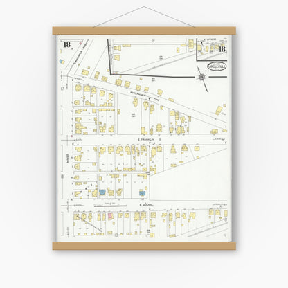 Old map wall art mockup — magnetic wood frame on white wall — Sanborn Fire Insurance Map from Circleville, Pickaway County, Ohio (1927), Sheet #0018