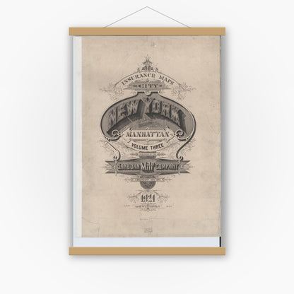 Old map wall art mockup — magnetic wood frame on white wall — Sanborn Fire Insurance Map from New York, Bronx, Manhattan, New York (1921), Sheet #0001