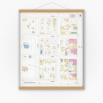 Old map wall art mockup — magnetic wood frame on white wall — Sanborn Fire Insurance Map from Luverne, Rock County, Minnesota (1900), Sheet #0002