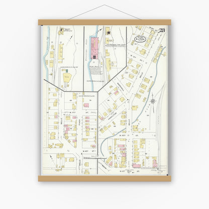 Old map wall art mockup — magnetic wood frame on white wall — Sanborn Fire Insurance Map from Alton, Madison County, Illinois (1909), Sheet #0023