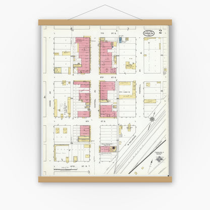 Old map wall art mockup — magnetic wood frame on white wall — Sanborn Fire Insurance Map from Hamlin, Jones County, Texas (1919), Sheet #0002