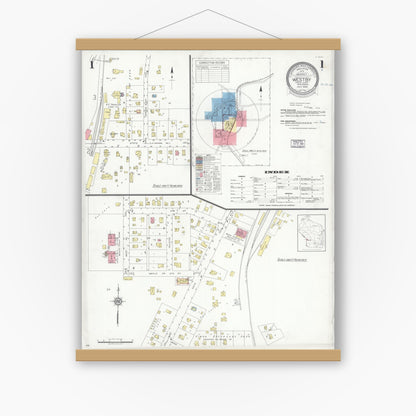 Old map wall art mockup — magnetic wood frame on white wall — Sanborn Fire Insurance Map from Westby, Vernon County, Wisconsin (1938) - Complete Map Set