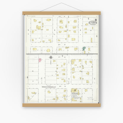 Old map wall art mockup — magnetic wood frame on white wall — Sanborn Fire Insurance Map from Alexandria, Douglas County, Minnesota (1909), Sheet #0008