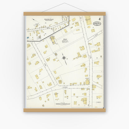 Old map wall art mockup — magnetic wood frame on white wall — Sanborn Fire Insurance Map from Barnstable, Barnstable County, Massachusetts (1916), Sheet #0004