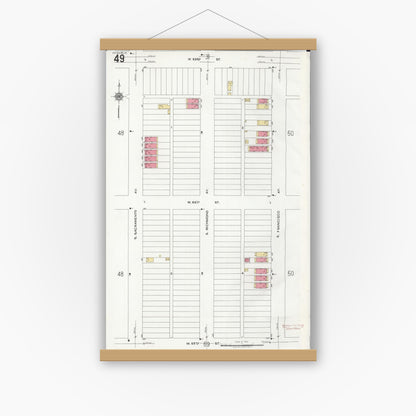 Old map wall art mockup — magnetic wood frame on white wall — Sanborn Fire Insurance Map from Chicago, Cook County, Illinois (1920), Sheet #0049