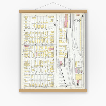 Old map wall art mockup — magnetic wood frame on white wall — Sanborn Fire Insurance Map from Cairo, Alexander County, Illinois (1901), Sheet #0003