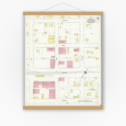 Old map wall art mockup — magnetic wood frame on white wall — Sanborn Fire Insurance Map from Spring Hope, Nash County, North Carolina (1911), Sheet #0003