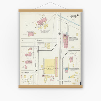 Old map wall art mockup — magnetic wood frame on white wall — Sanborn Fire Insurance Map from Jefferson, Jefferson County, Wisconsin (1914), Sheet #0008