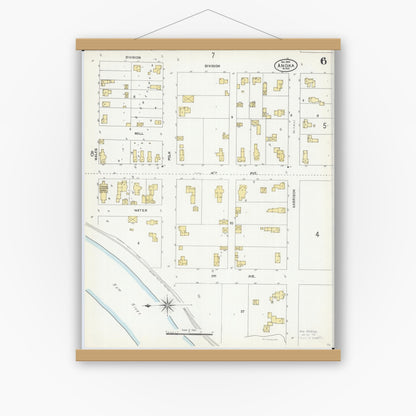 Old map wall art mockup — magnetic wood frame on white wall — Sanborn Fire Insurance Map from Anoka, Anoka County, Minnesota (1904), Sheet #0006