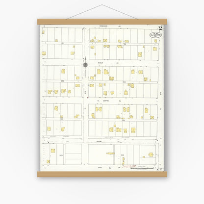 Old map wall art mockup — magnetic wood frame on white wall — Sanborn Fire Insurance Map from El Centro, Imperial County, California (1922), Sheet #0002