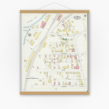 Old map wall art mockup — magnetic wood frame on white wall — Sanborn Fire Insurance Map from Chicopee, Hampden County, Massachusetts (1896) - Complete Map Set