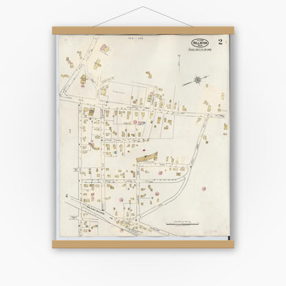 Old map wall art mockup — magnetic wood frame on white wall — Sanborn Fire Insurance Map from Holliston, Middlesex County, Massachusetts (1942), Sheet #0002