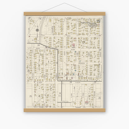 Old map wall art mockup — magnetic wood frame on white wall — Sanborn Fire Insurance Map from Janesville, Rock County, Wisconsin (1915), Sheet #0025