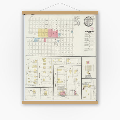 Old map wall art mockup — magnetic wood frame on white wall — Sanborn Fire Insurance Map from Marceline, Linn County, Missouri (1894) - Complete Map Set