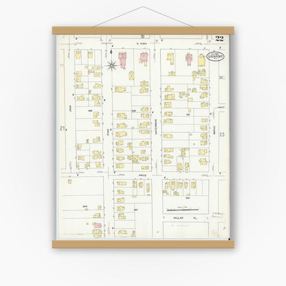 Old map wall art mockup — magnetic wood frame on white wall — Sanborn Fire Insurance Map from Lockport, Niagara County, New York (1909), Sheet #0022