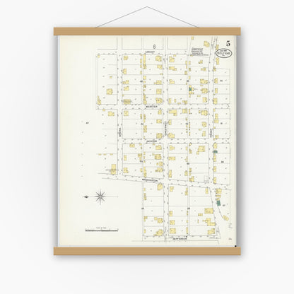 Old map wall art mockup — magnetic wood frame on white wall — Sanborn Fire Insurance Map from Bolivar, Westmoreland County, Pennsylvania (1909), Sheet #0005
