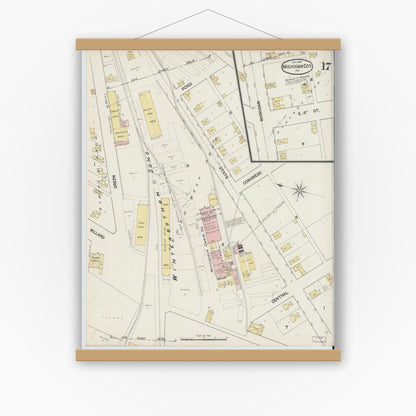 Old map wall art mockup — magnetic wood frame on white wall — Sanborn Fire Insurance Map from Michigan City, La Porte County, Indiana (1889), Sheet #0017