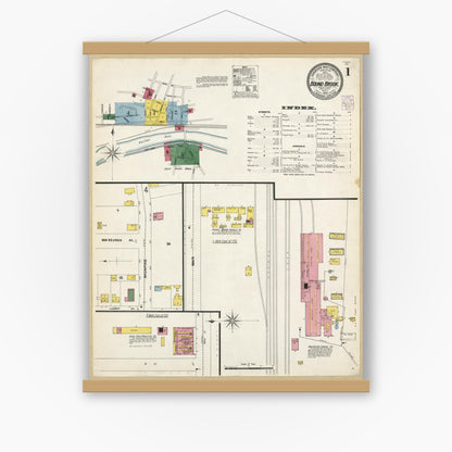 Old map wall art mockup — magnetic wood frame on white wall — Sanborn Fire Insurance Map from Bound Brook, Somerset County, New Jersey (1902), Sheet #0001
