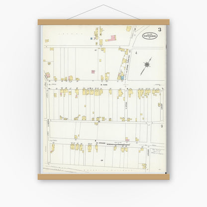 Old map wall art mockup — magnetic wood frame on white wall — Sanborn Fire Insurance Map from Shippensburg, Cumberland And Franklin Counties, Pennsylvania (1910), Sheet #0003