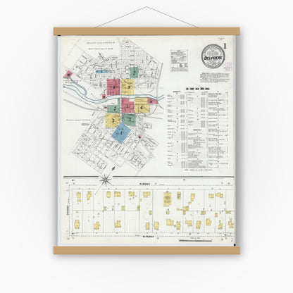 Old map wall art mockup — magnetic wood frame on white wall — Sanborn Fire Insurance Map from Belvidere, Boone County, Illinois (1904) - Complete Map Set